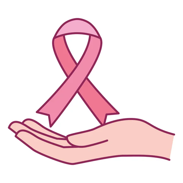 Campanha de conscientização do câncer de mama mão levantando fita —  Vetores de Stock