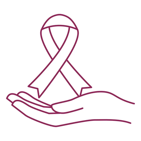 Campanha de conscientização do câncer de mama mão levantando fita —  Vetores de Stock