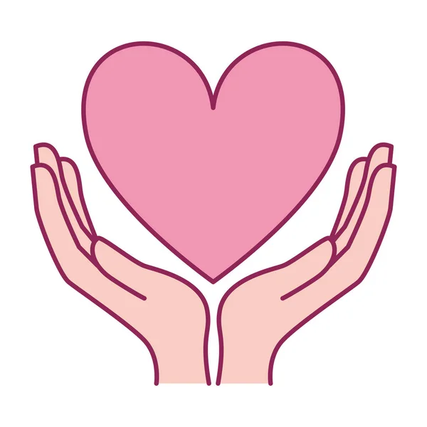 Tangan dengan jantung ikon amal kanker - Stok Vektor