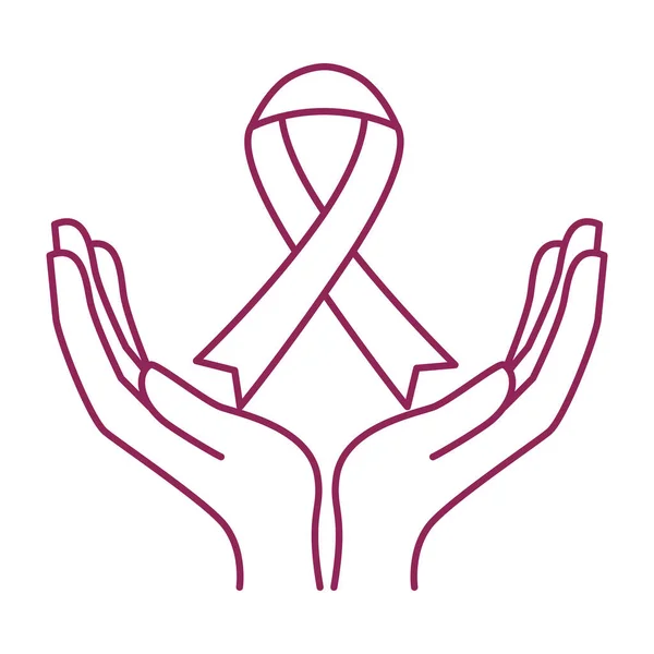 Breast Cancer Awareness hands with ribbon campaign — Stock Vector