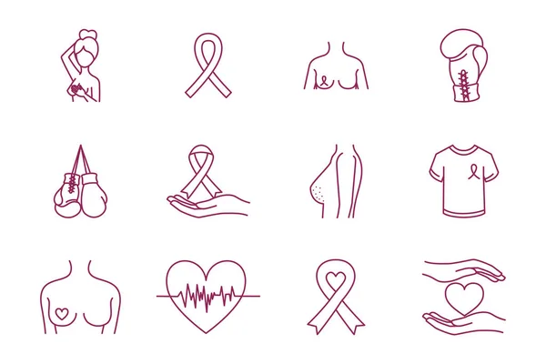 Fascio di icone set cancro al seno — Vettoriale Stock