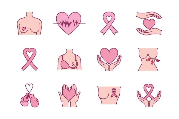 Pakiet ikon zestawu ikon raka piersi — Wektor stockowy