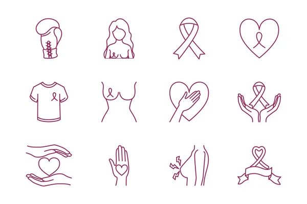 Pakiet ikon zestawu ikon raka piersi — Wektor stockowy