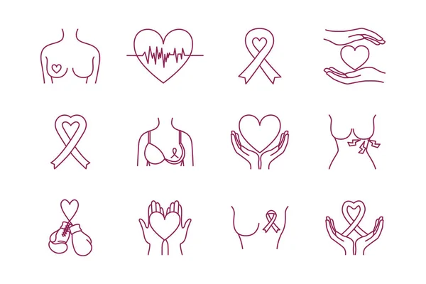 Conjunto de iconos de cáncer de mama — Archivo Imágenes Vectoriales