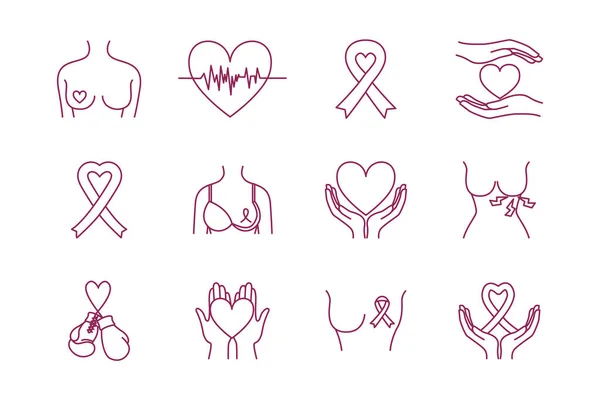 Conjunto de iconos de cáncer de mama — Vector de stock