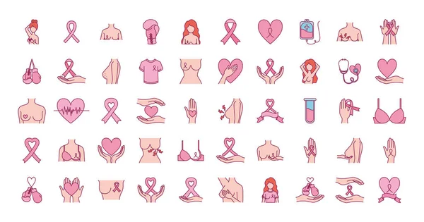 Conjunto de iconos de cáncer de mama — Vector de stock