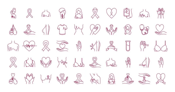 Conjunto de iconos de cáncer de mama — Archivo Imágenes Vectoriales