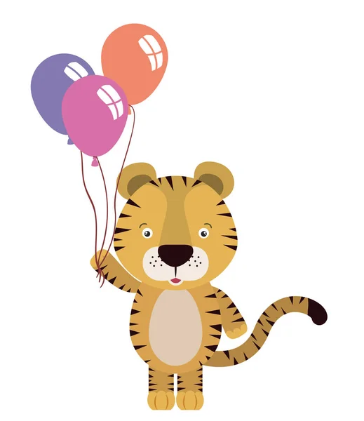 Lindo tigre con globos helio — Archivo Imágenes Vectoriales