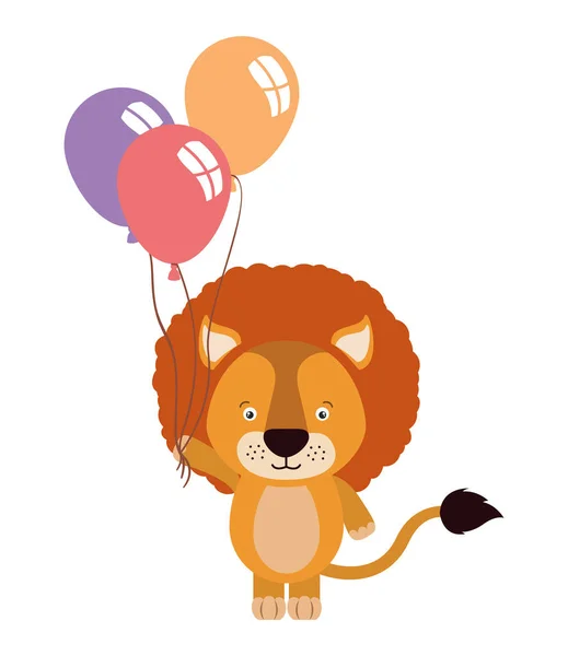 Lindo leoncillo con globos helio — Archivo Imágenes Vectoriales