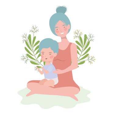 sevimli gebelik anne küçük erkek karakterleri ile oturmuş