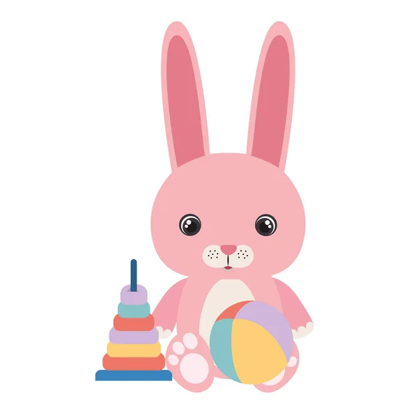 Mignon petit lapin avec des jouets ensemble — Image vectorielle