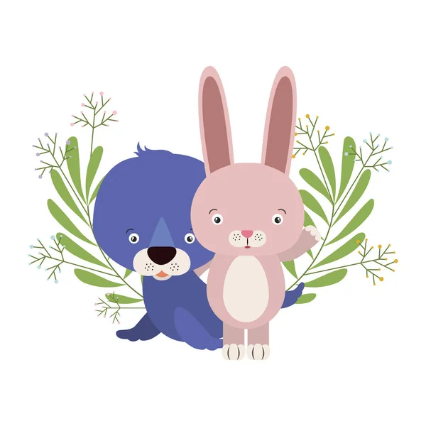 可爱的小兔子，头戴花冠封印 — 图库矢量图片