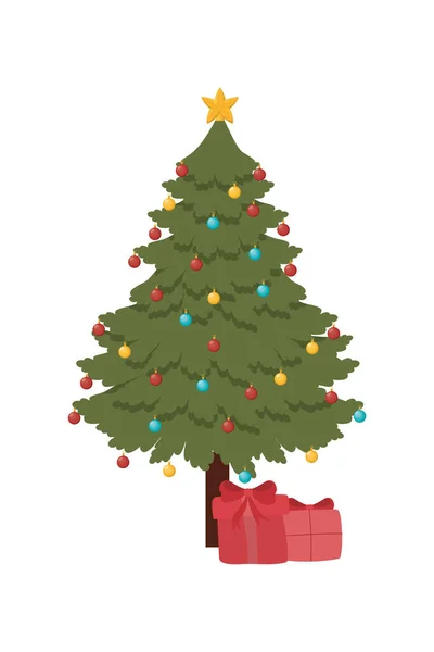 Happy merry christmas pine tree with gift decoration — 스톡 벡터