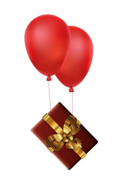 Yay ve balonlarla dolu Noel hediyesi kutusu helyum