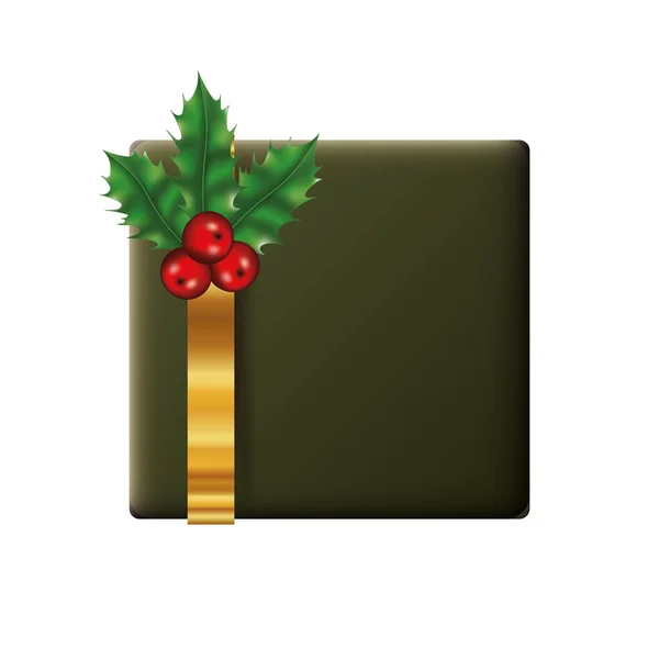 Feliz feliz feliz caja de regalo de Navidad con arco de oro — Archivo Imágenes Vectoriales