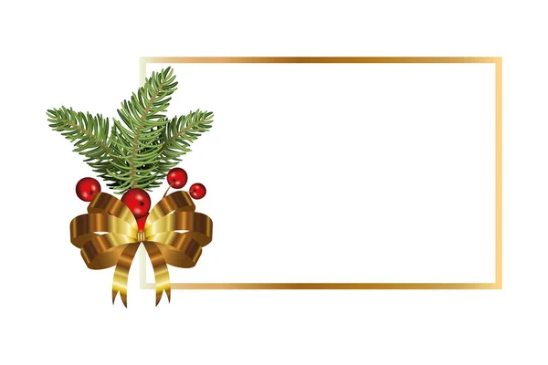 Zlatý luk Vánoce s listy a koule rám — Stockový vektor