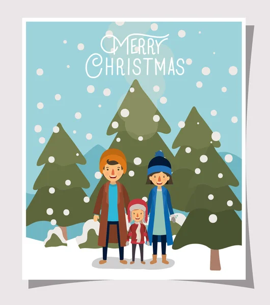 Family members celebrating christmas in the snowscape — Stock Vector