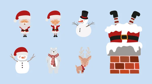 Sada vánoční roztomilé postavy oslavy — Stockový vektor