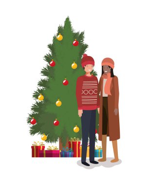 Çam ağacı olan çift Noel 'de