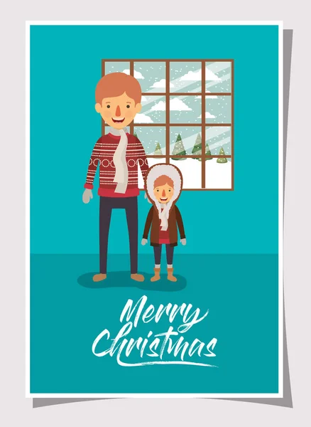 Miembros de la familia celebrando personajes de Navidad — Vector de stock