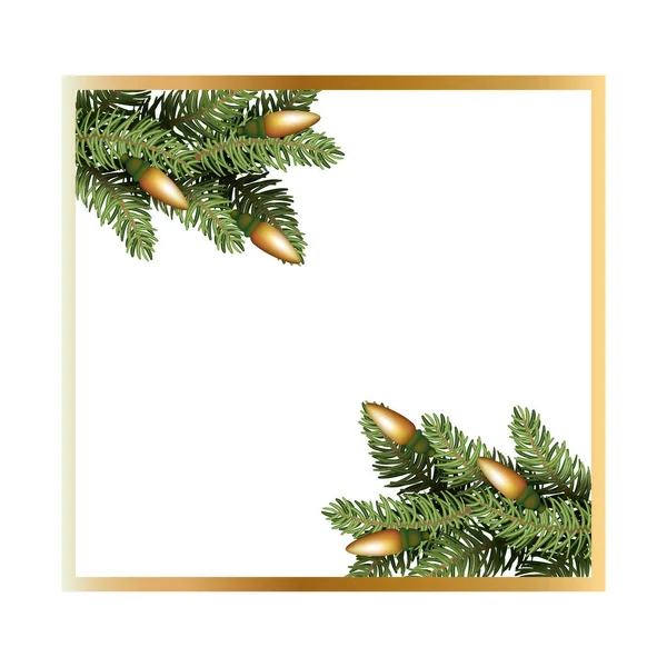 Happy merry christmas tree branches frame — Stock Vector