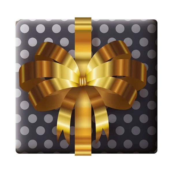 Szczęśliwy Wesołych Świąt pudełko prezent ze złotym łukiem — Wektor stockowy
