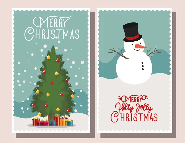 Happy mery christmas card with snowman — Stock Vector