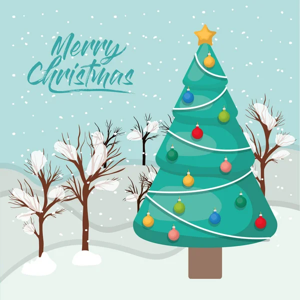 幸せなメリークリスマスカードと松の木 — ストックベクタ