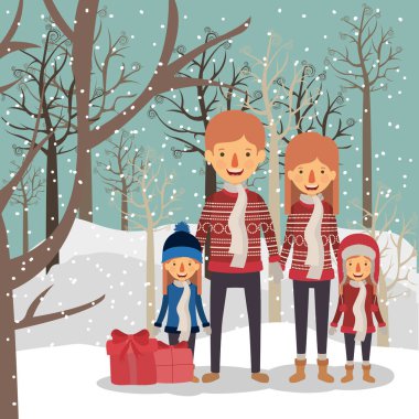 Aile üyeleri kar altında Noel 'i kutluyorlar