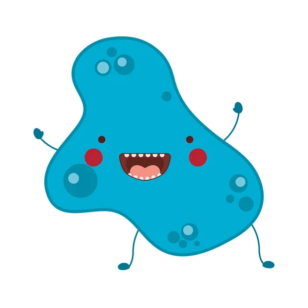 Splash virus azul kawaii diseño de vectores de dibujos animados — Vector de stock