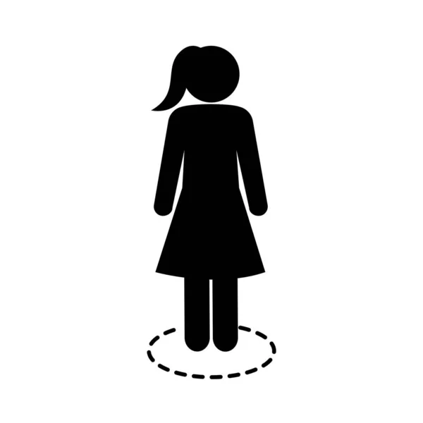 女性の社会的距離シルエットスタイルのアイコンベクトルデザイン — ストックベクタ