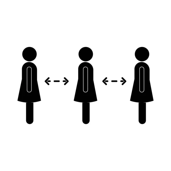 Distance sociale entre les femmes silhouette style icône vectoriel design — Image vectorielle