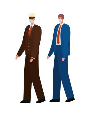 Maske vektör tasarımlı erkek kaptan ve iş adamı.