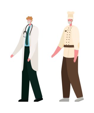 İzole erkek doktor ve maske vektör tasarımlı aşçı.
