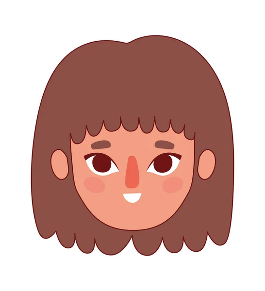 Kepala kartun wanita dengan desain vektor rambut coklat - Stok Vektor