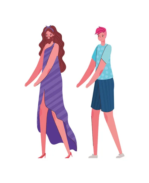 Kvinna och man tecknad med kostym vektor design — Stock vektor