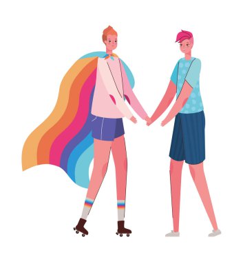 Kostümlü kadın karikatürleri ve lgtbi bayrak tasarımı