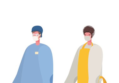 İzole erkek doktor ve maske vektör tasarımlı aşçı.