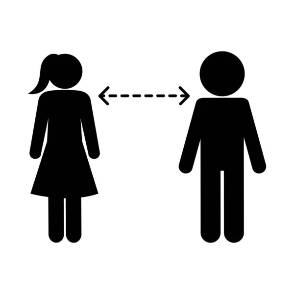 Kadın ve erkek sosyal mesafeli siluet biçim ikon vektör tasarımı — Stok Vektör