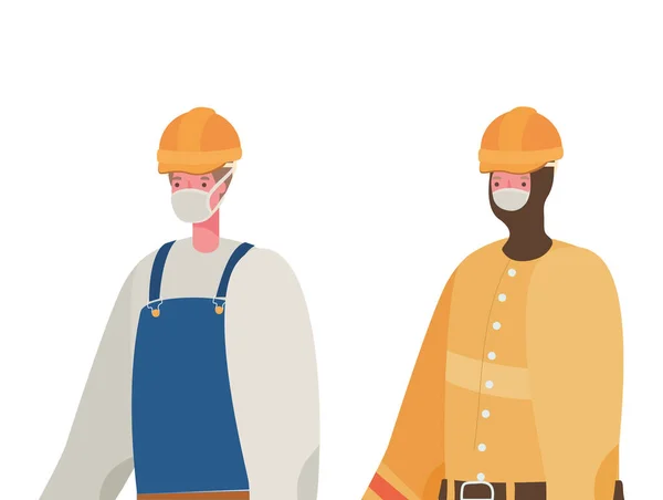 Construtores masculinos com máscaras design vetorial — Vetor de Stock