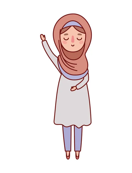 Dibujos animados mujer musulmana con diseño de vectores de tela tradicional — Vector de stock