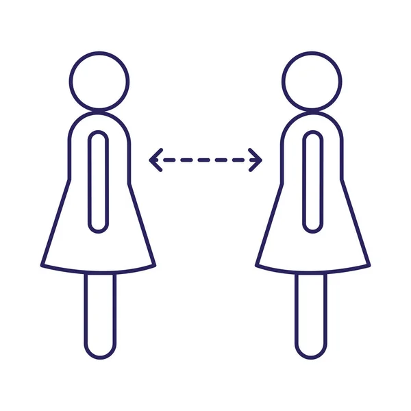 Distance sociale entre les femmes conception vectorielle icône de style de ligne — Image vectorielle