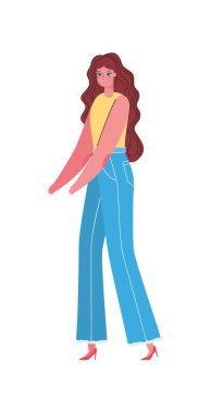 İzole edilmiş avatar kadın karikatürü, gündelik kıyafet vektör tasarımlı.