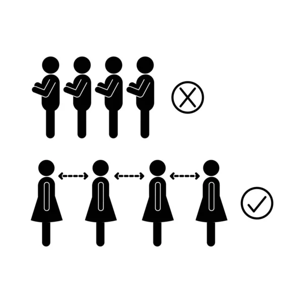 Sociale afstand tussen vrouwen en mannen silhouet stijl icoon vector ontwerp — Stockvector