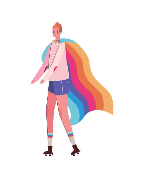 Desenhos animados de mulher com traje e design de vetor de bandeira lgtbi — Vetor de Stock