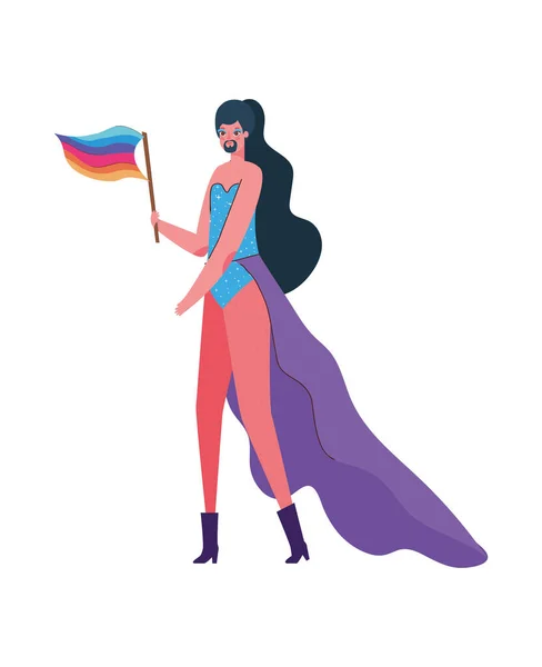 Hombre de dibujos animados con traje y diseño de vectores bandera lgtbi — Vector de stock