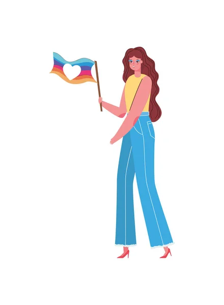 Desenhos animados de mulher com design de vetor de bandeira lgtbi — Vetor de Stock