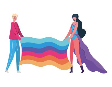 Kadın ve erkek çizgi filmi kostüm ve lgtbi bayrak tasarımı
