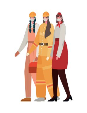 Kadın inşaatçılar ve maske vektör tasarımlı garson.