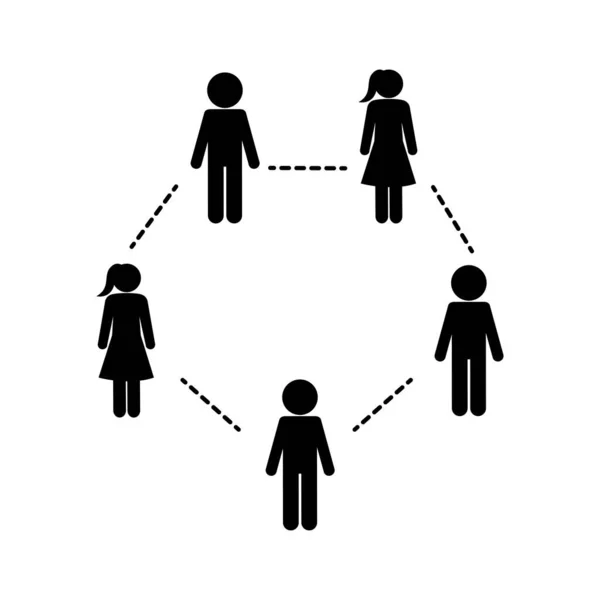 Socialt avstånd mellan kvinnor och män siluett stil ikon vektor design — Stock vektor
